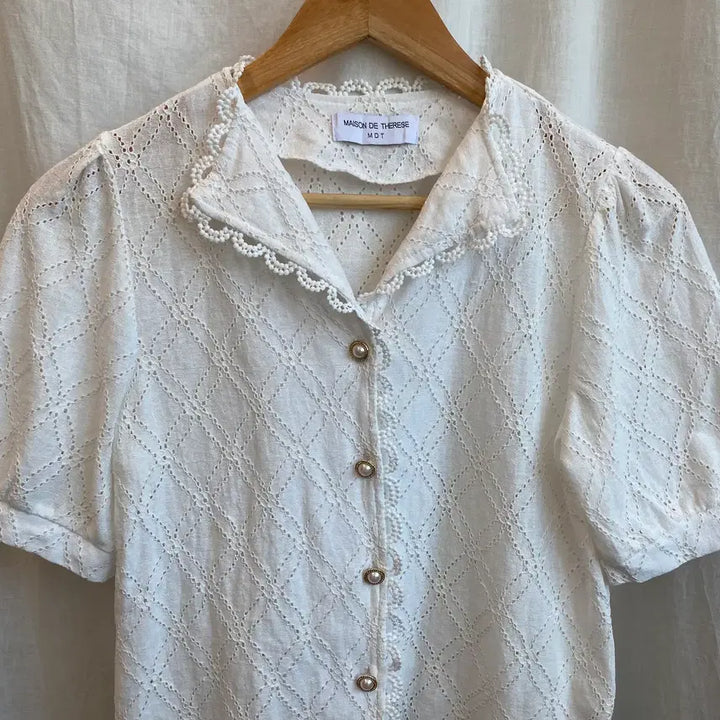[BUNJANG] Lace Short-Sleeve Blouse Jacket (Medium) / 레이스 반팔블라우스자켓(M)