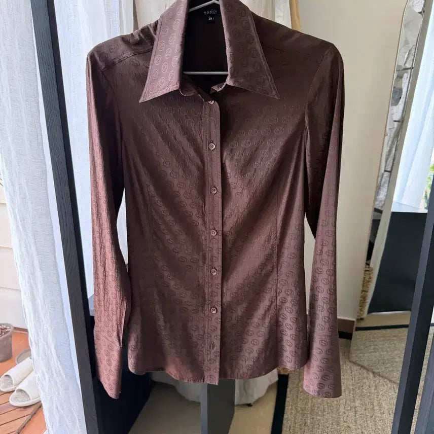 [BUNJANG] Gucci CG Brown Silk Shirt / 구찌 CG 브라운 실크 셔츠