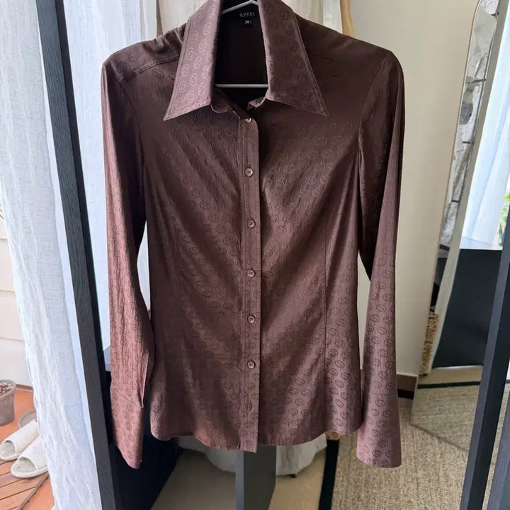 [BUNJANG] Gucci CG Brown Silk Shirt / 구찌 CG 브라운 실크 셔츠