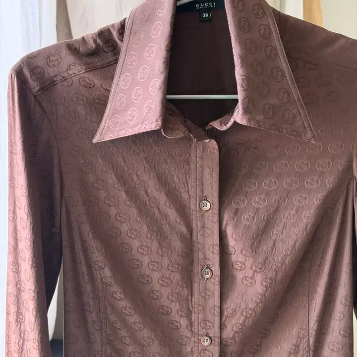 [BUNJANG] Gucci CG Brown Silk Shirt / 구찌 CG 브라운 실크 셔츠