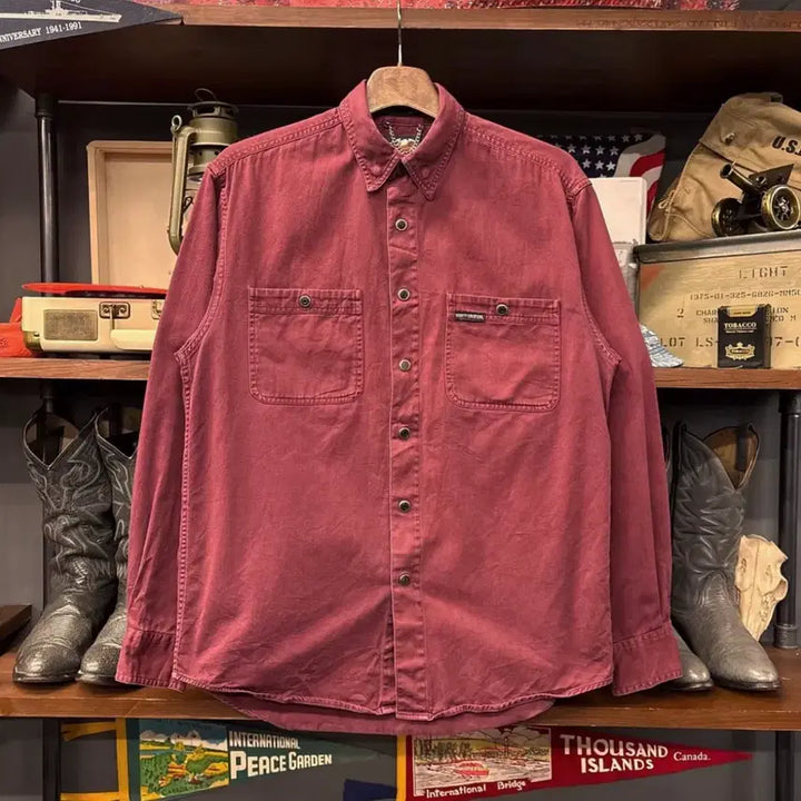 [BUNJANG] Harley-Davidson 00s Burgundy Heavy Cotton Work Shirt Snap Button / 00s 할리데이비슨 헤비코트 버건디 워크셔츠 스냅버튼 N959