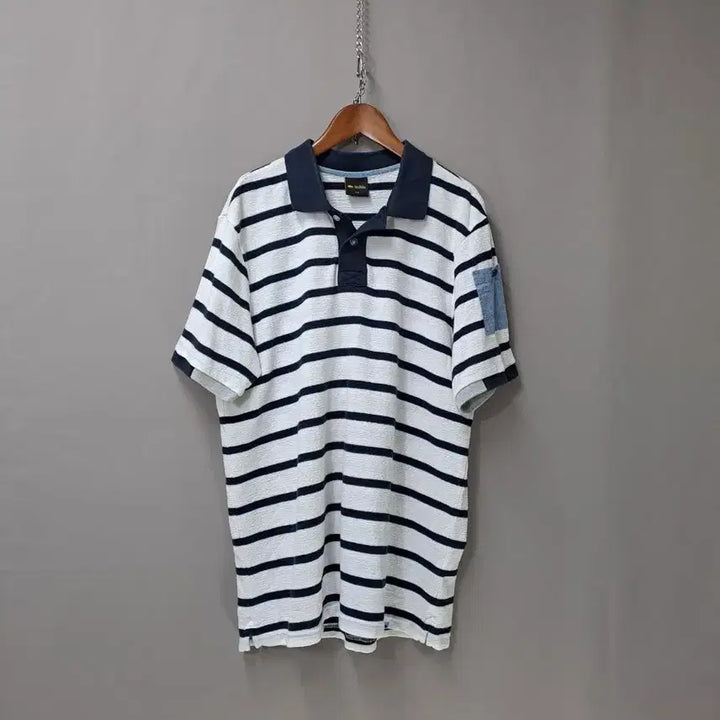 [BUNJANG] Buffalo Stripe Short-Sleeve Polo T-Shirt / 버팔로 스트라이프 반팔 카라티