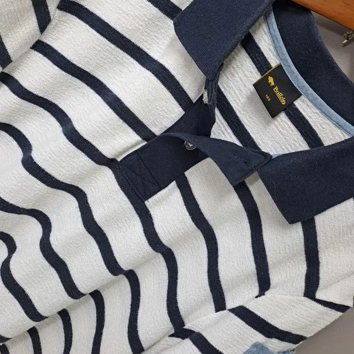 [BUNJANG] Buffalo Stripe Short-Sleeve Polo T-Shirt / 버팔로 스트라이프 반팔 카라티