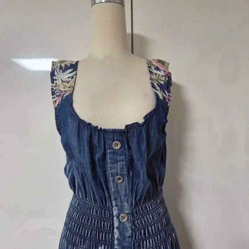 [BUNJANG] Egoist Cotton Denim Flower Long Dress / 에고이스트 면데님 플라워 롱 원피스