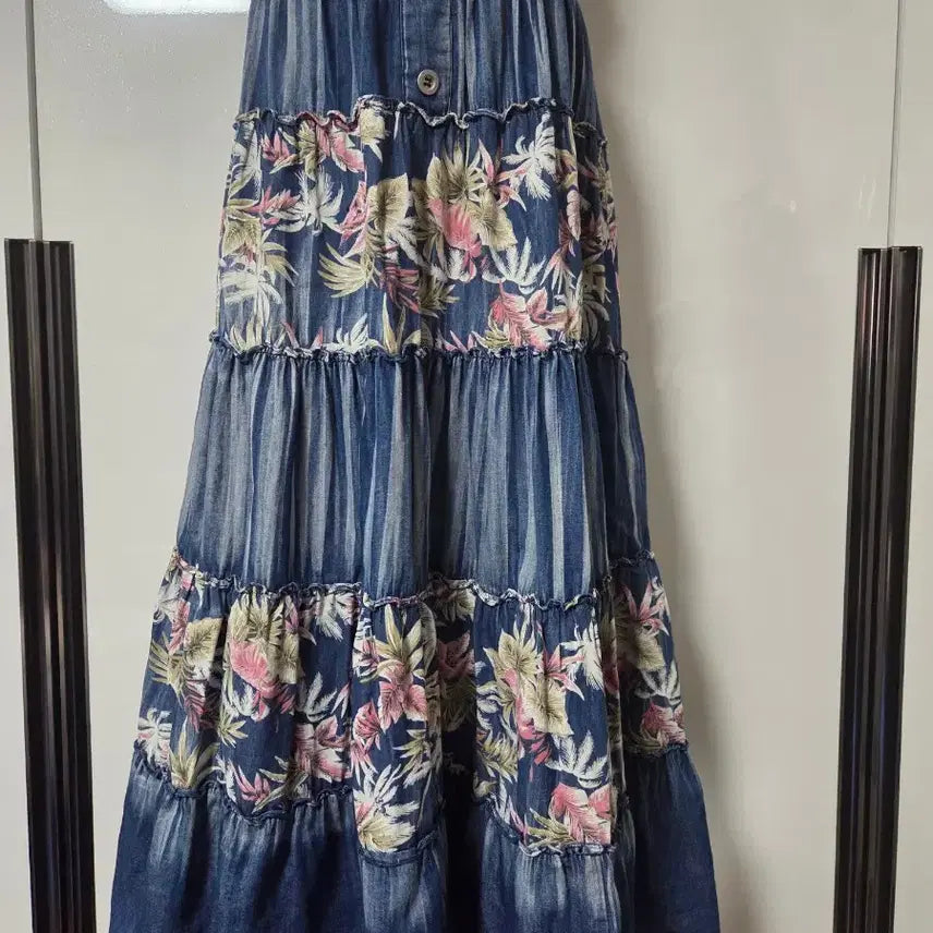 [BUNJANG] Egoist Cotton Denim Flower Long Dress / 에고이스트 면데님 플라워 롱 원피스