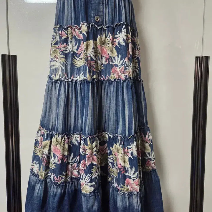[BUNJANG] Egoist Cotton Denim Flower Long Dress / 에고이스트 면데님 플라워 롱 원피스