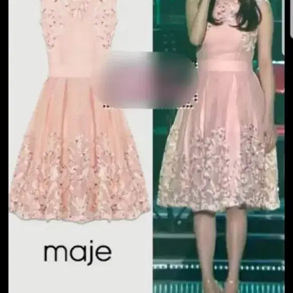 [BUNJANG] Maje Pink Floral Embroidered Tulle Dress / 마쥬 정품 핑크 플라워 자수 튤 드레스