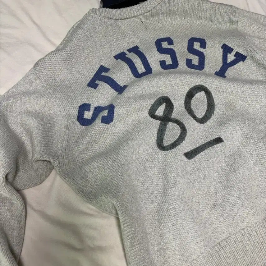 [BUNJANG] Stussy Handwrite Sweater Heather Grey / 스투시 핸드라이트 스웨터 헤더 그레이
