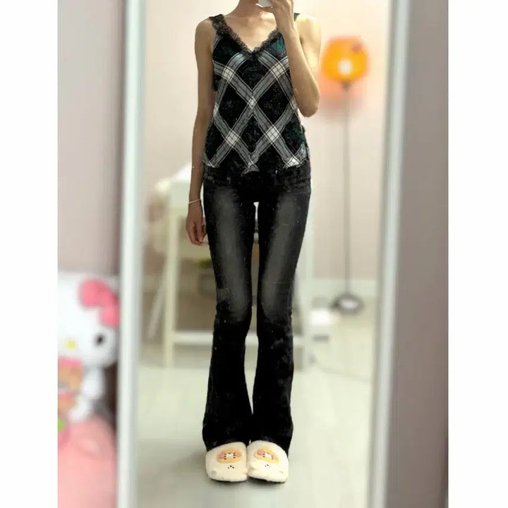 [BUNJANG] Zara Check Lace Camisole / 자라 체크 레이스 나시