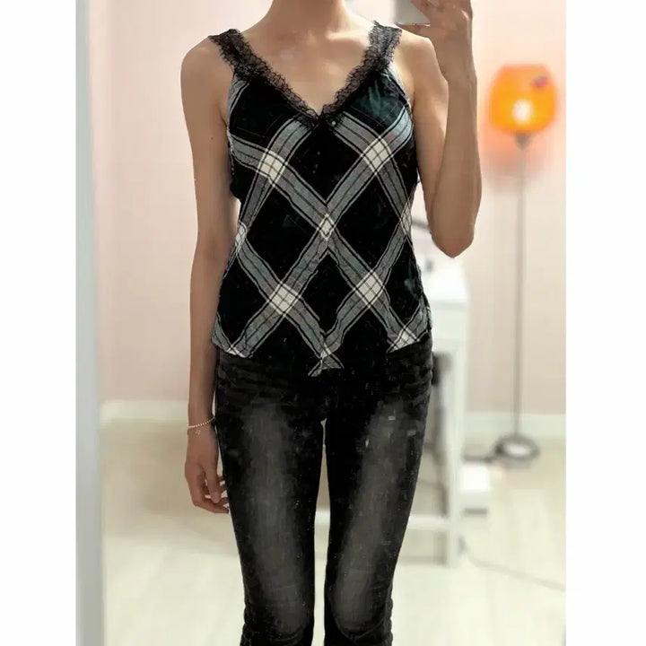 [BUNJANG] Zara Check Lace Camisole / 자라 체크 레이스 나시