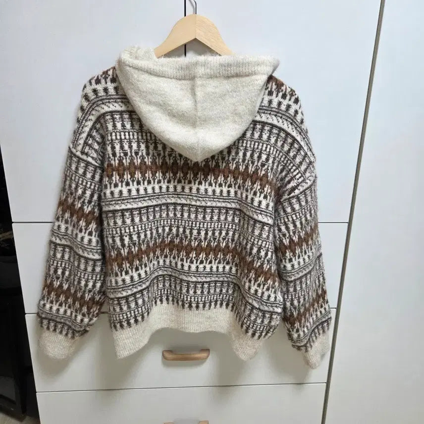 [BUNJANG] Beige Knit Hoodie Cardigan / (실착1회) 베이지 니트 후드가디건
