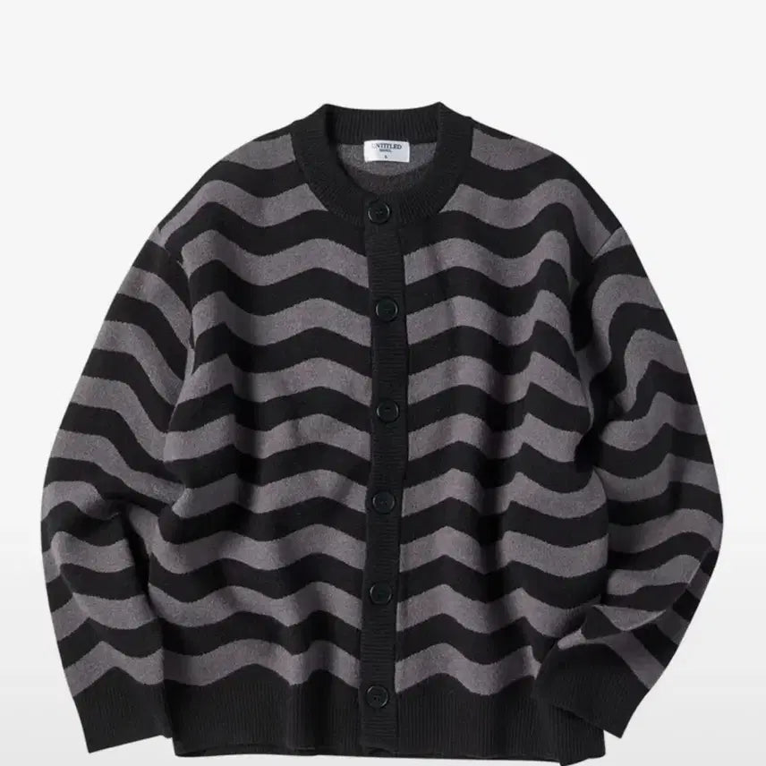 [BUNJANG] Wave Stripe Knit Cardigan Black / [새상품]물결 스트라이프 니트 가디건 블랙
