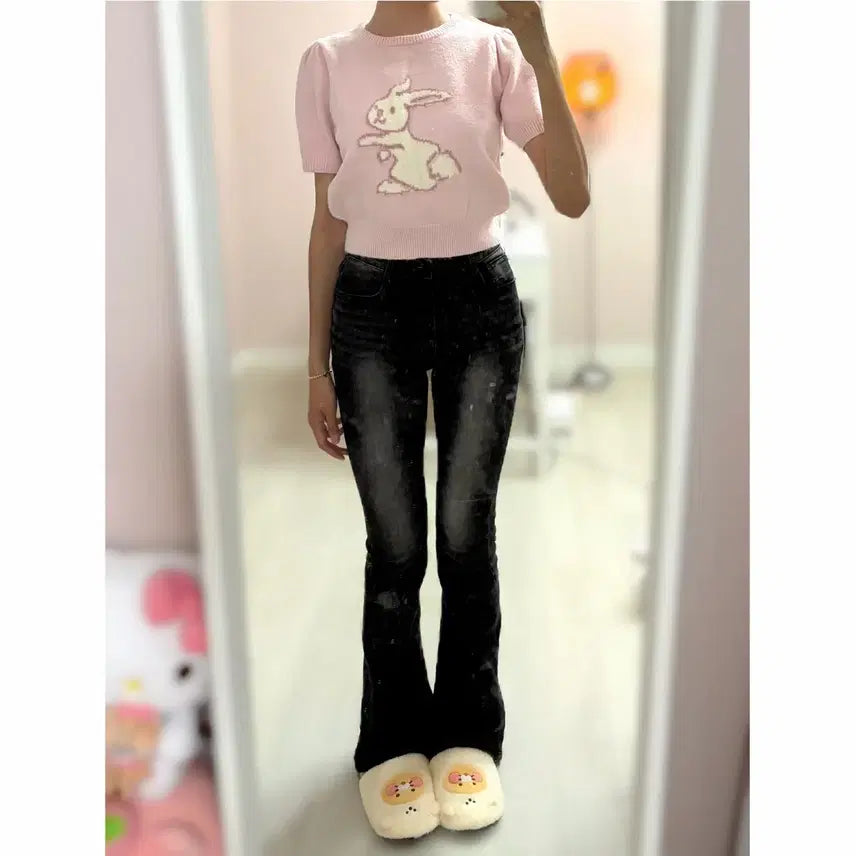 [BUNJANG] 8 Seconds Rabbit Knit Short Sleeve T-Shirt / 에잇세컨즈 토끼 니트 반팔