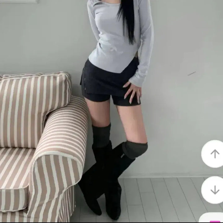 [BUNJANG] Knit Short Skirt Pants - Gray / 니트숏스커트팬츠 그레이 새상품