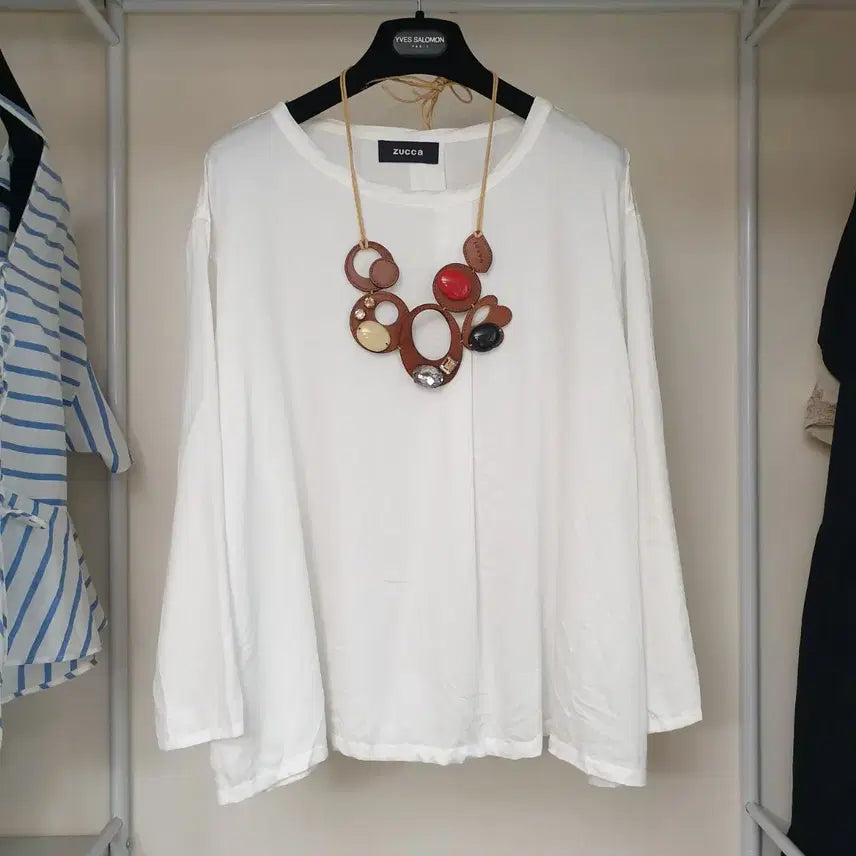 [BUNJANG] ZUCCA White Cotton-Lyocell Blend Loose Fit See-Through Blouse / ZUCCA 주카 화이트 코튼리오셀 혼방 루스핏 시스루 블라우스