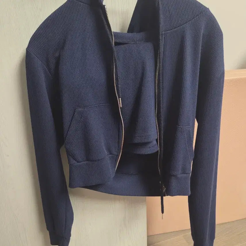 [BUNJANG] Hipnatic Ribbed Two-Way Hoodie Zip-up &amp; Cargo Pants Set Navy / 히프나틱 골지 투웨이 후드집업, 카고 팬츠 세트 네이비