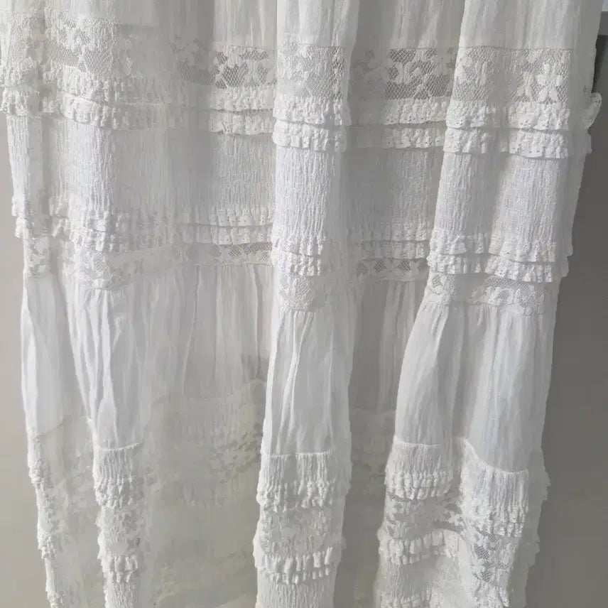 [BUNJANG] White Lace Frill Long Skirt / 화이트 레이스 롱 스커트 프릴 치마