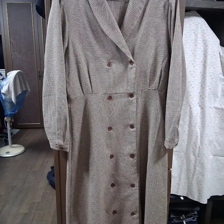 [BUNJANG] Houndstooth Check Long Dress (One Size) / 하운드투스 체크 롱 원피스(프리사이즈)