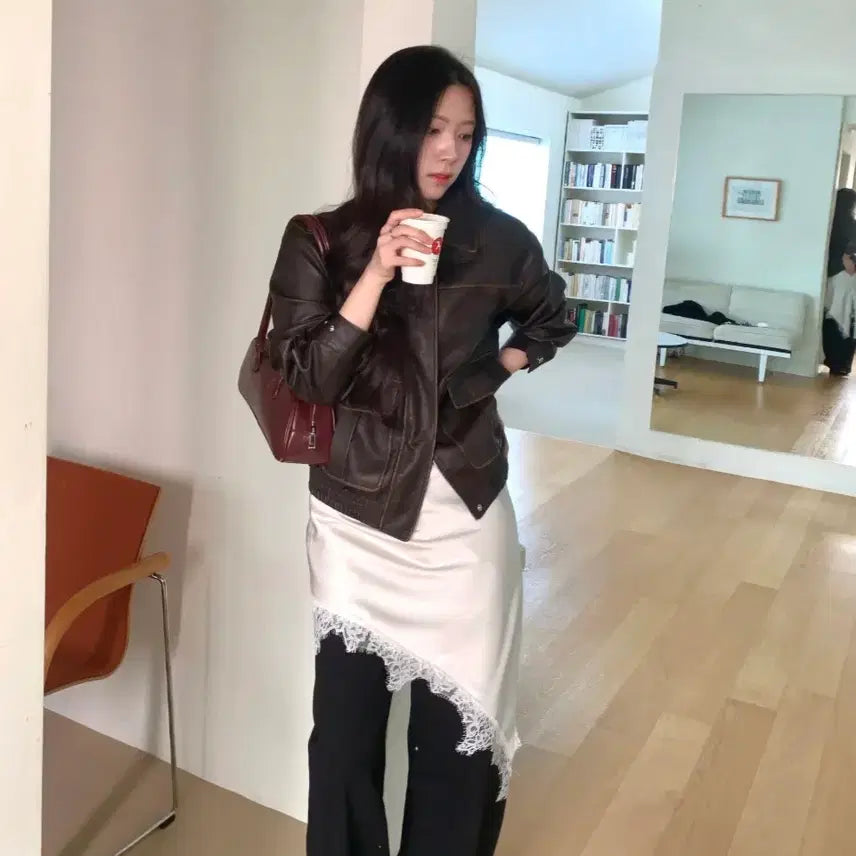 [BUNJANG] Highone Spring Vegan Leather Crack Jacket / 하이원스 봄 비건 레더 크랙 자켓
