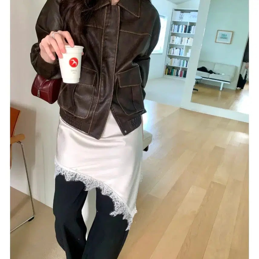 [BUNJANG] Highone Spring Vegan Leather Crack Jacket / 하이원스 봄 비건 레더 크랙 자켓