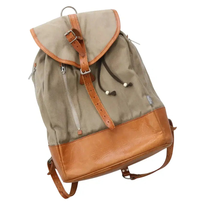 [BUNJANG] Porter Yoshida &amp; Co. Vintage Leather Combination Canvas Backpack (Khaki/Brown) / PORTER 포터 요시다 가방 빈티지 레더 콤비 캔버스 백팩 (카키/브라