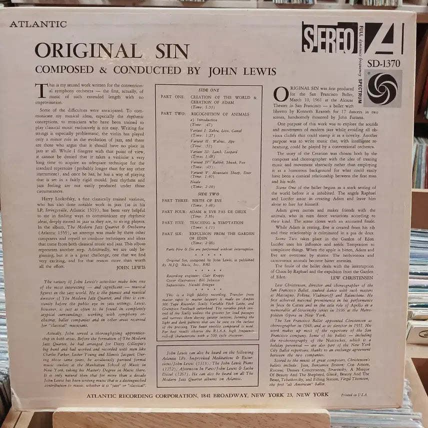 [BUNJANG] John Lewis Original Sin LP / 민트 재즈 존 루이스 Original Sin LP 할인