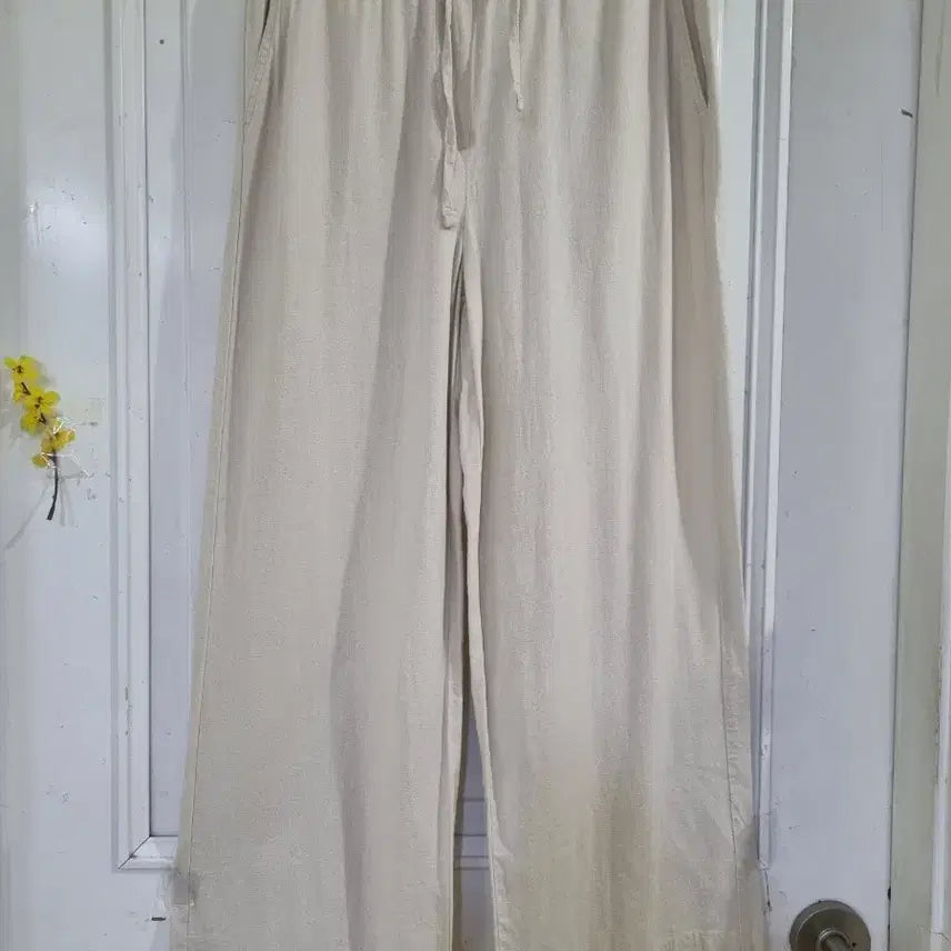 [BUNJANG] Linen Blend Wide-Leg Pants / 여름  고급스러운 시원한 린넨 면. 밴딩. 통바지. 허리32까지