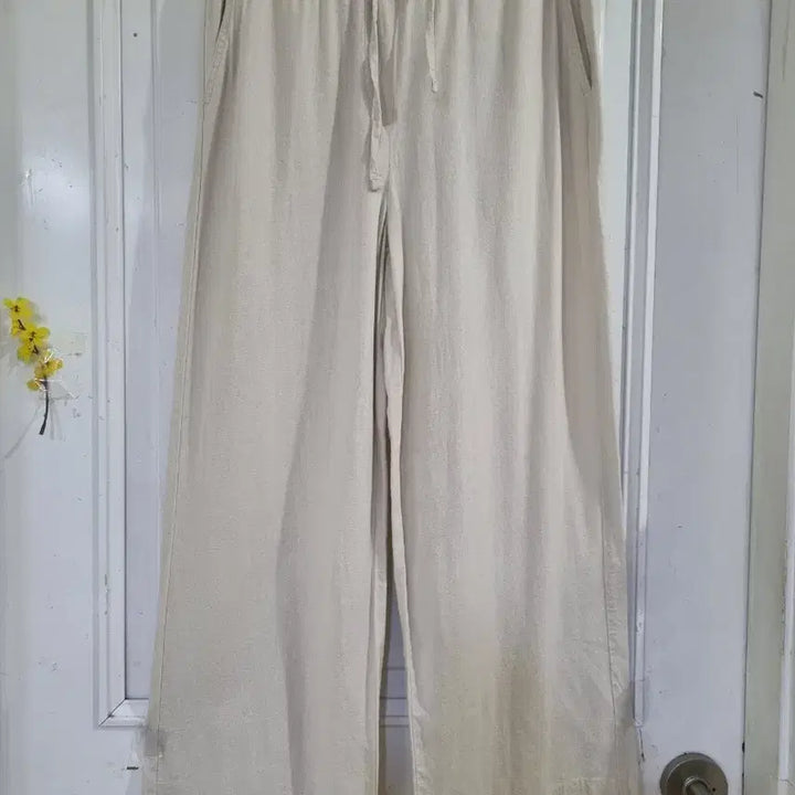 [BUNJANG] Linen Blend Wide-Leg Pants / 여름  고급스러운 시원한 린넨 면. 밴딩. 통바지. 허리32까지