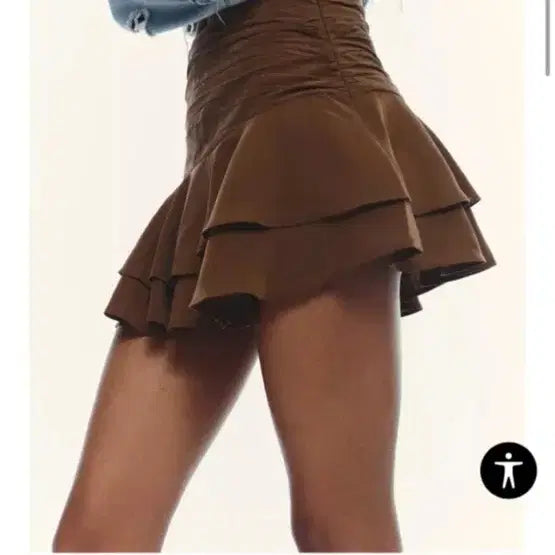 [BUNJANG] Zara Shirring Tiered Skirt Brown / 자라 셔링 캉캉 스커트 브라운