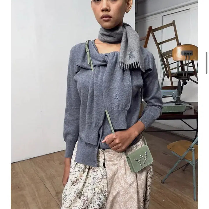 [BUNJANG] O.W.W.I. Sleeve Layered Cardigan Gray S / 오픈와이와이 가디건