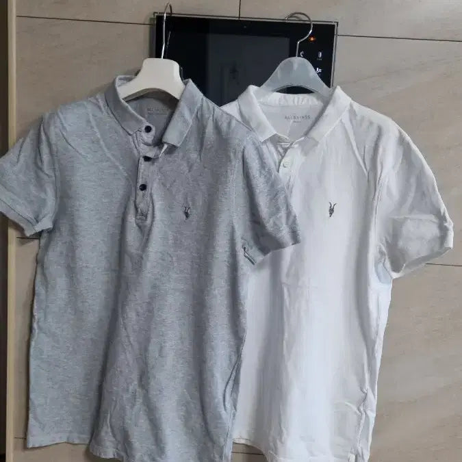 [BUNJANG] All Saints Short Sleeve Polo Shirt Grey/White / 올세인츠 반팔 폴로티 그레이/화이트