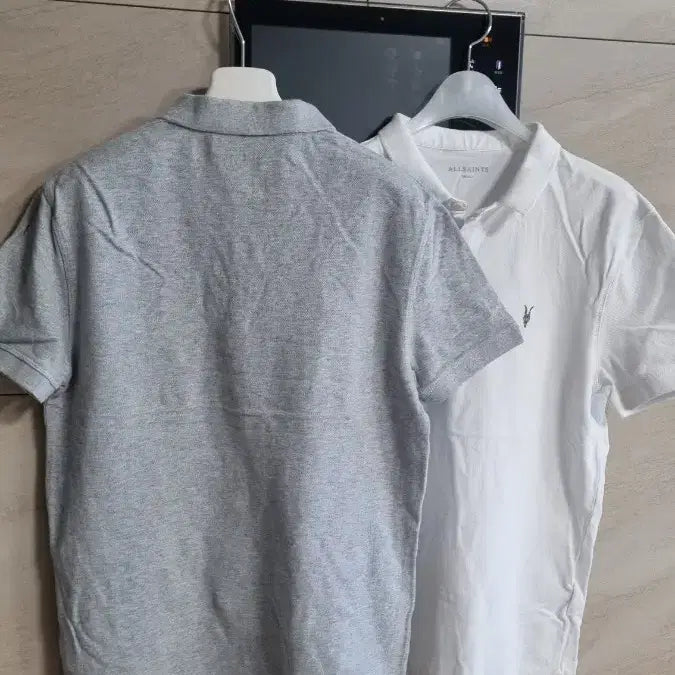 [BUNJANG] All Saints Short Sleeve Polo Shirt Grey/White / 올세인츠 반팔 폴로티 그레이/화이트