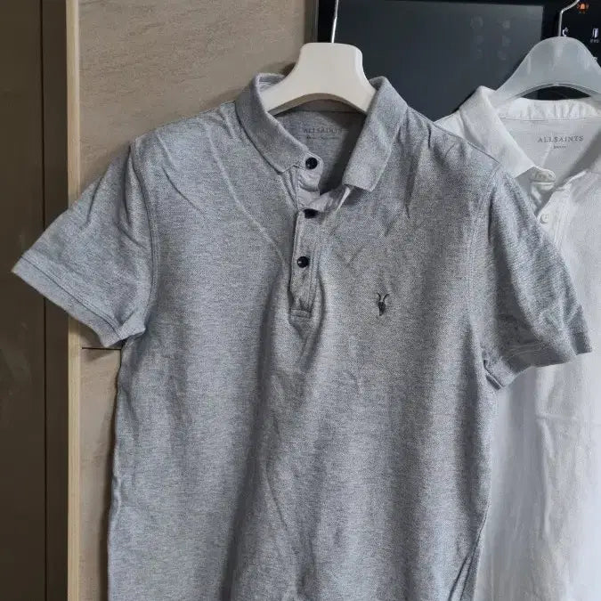 [BUNJANG] All Saints Short Sleeve Polo Shirt Grey/White / 올세인츠 반팔 폴로티 그레이/화이트