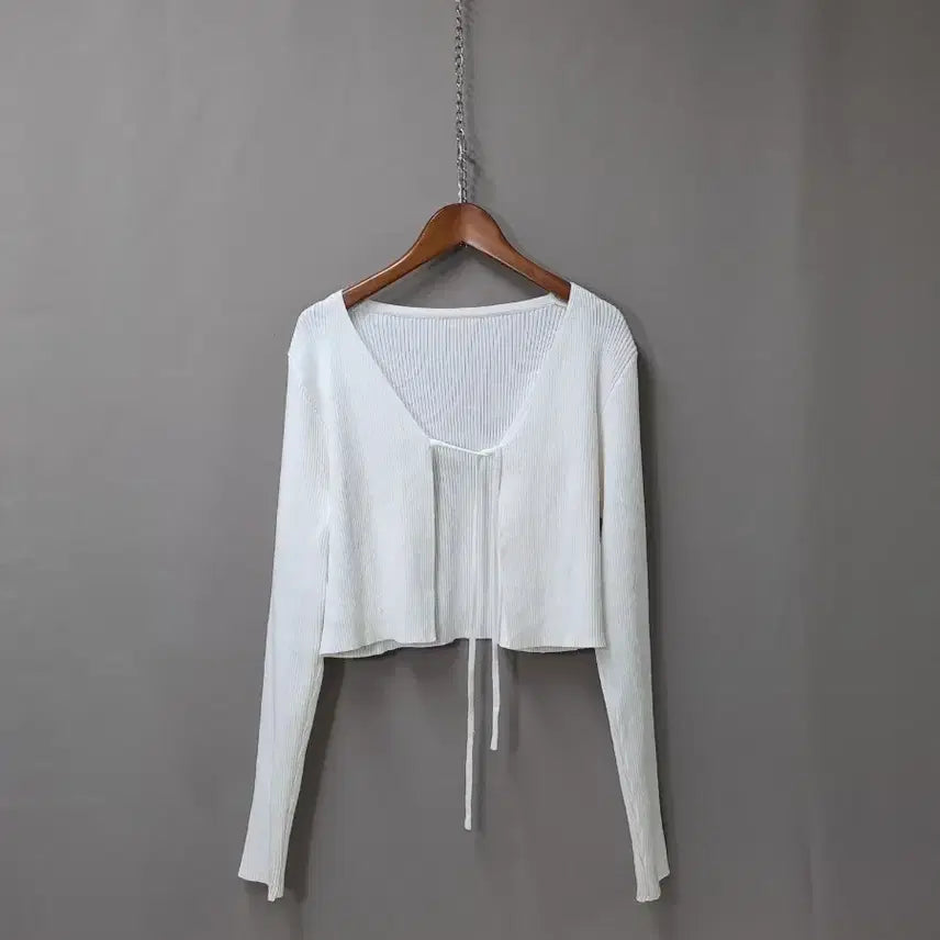 [BUNJANG] White Short Knit Cardigan / 화이트 숏 니트 가디건