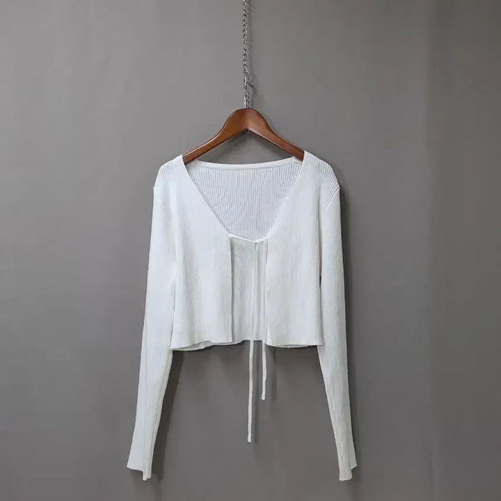 [BUNJANG] White Short Knit Cardigan / 화이트 숏 니트 가디건