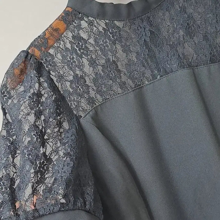 [BUNJANG] Black Lace Puff Short Sleeve Dress / 블랙 레이스 퍼프 반팔 원피스