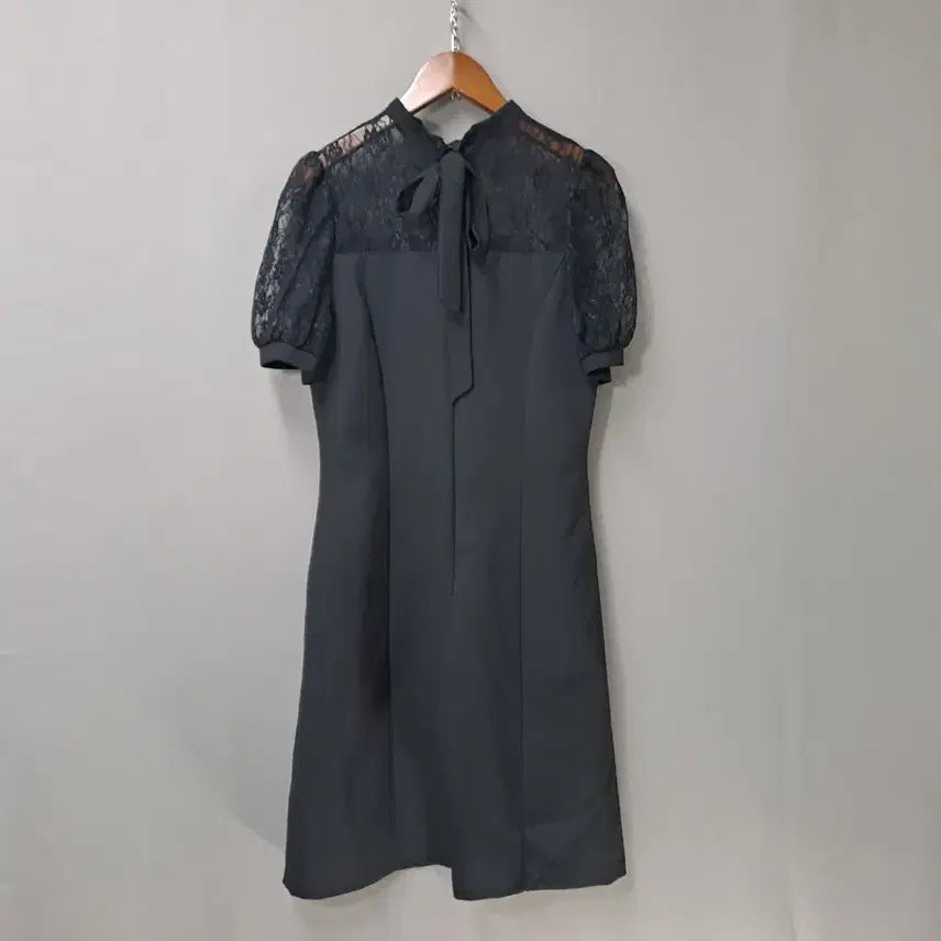 [BUNJANG] Black Lace Puff Short Sleeve Dress / 블랙 레이스 퍼프 반팔 원피스