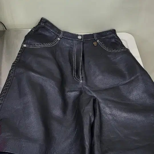 [BUNJANG] Lee Dong Soo Black Genuine Lambskin Leather Shorts / 이동수 블랙 천연 리얼 양가죽 숏팬츠 27~28인치
