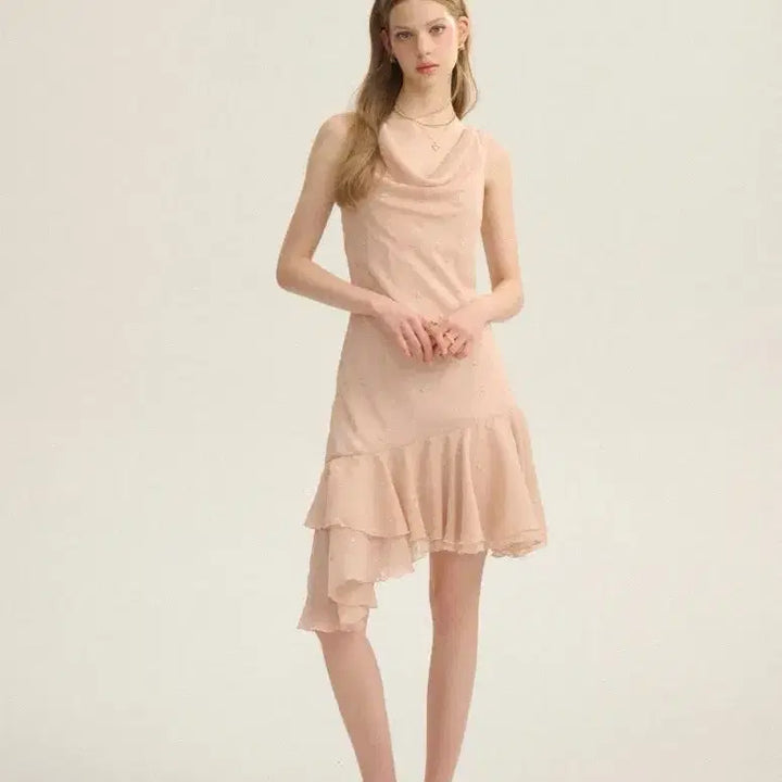 [BUNJANG] Cynce Den Asymmetrical Star Mini Dress - Pink Chiffon Frill Dress / 신스덴 언발란스 스타 미니원피스 핑크쉬폰프릴원피스
