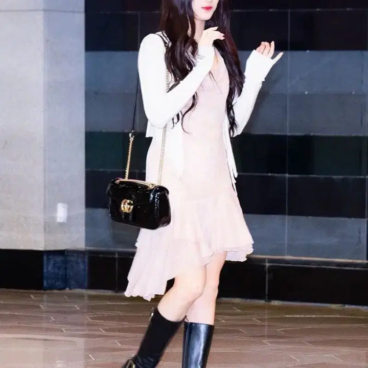 [BUNJANG] Cynce Den Asymmetrical Star Mini Dress - Pink Chiffon Frill Dress / 신스덴 언발란스 스타 미니원피스 핑크쉬폰프릴원피스
