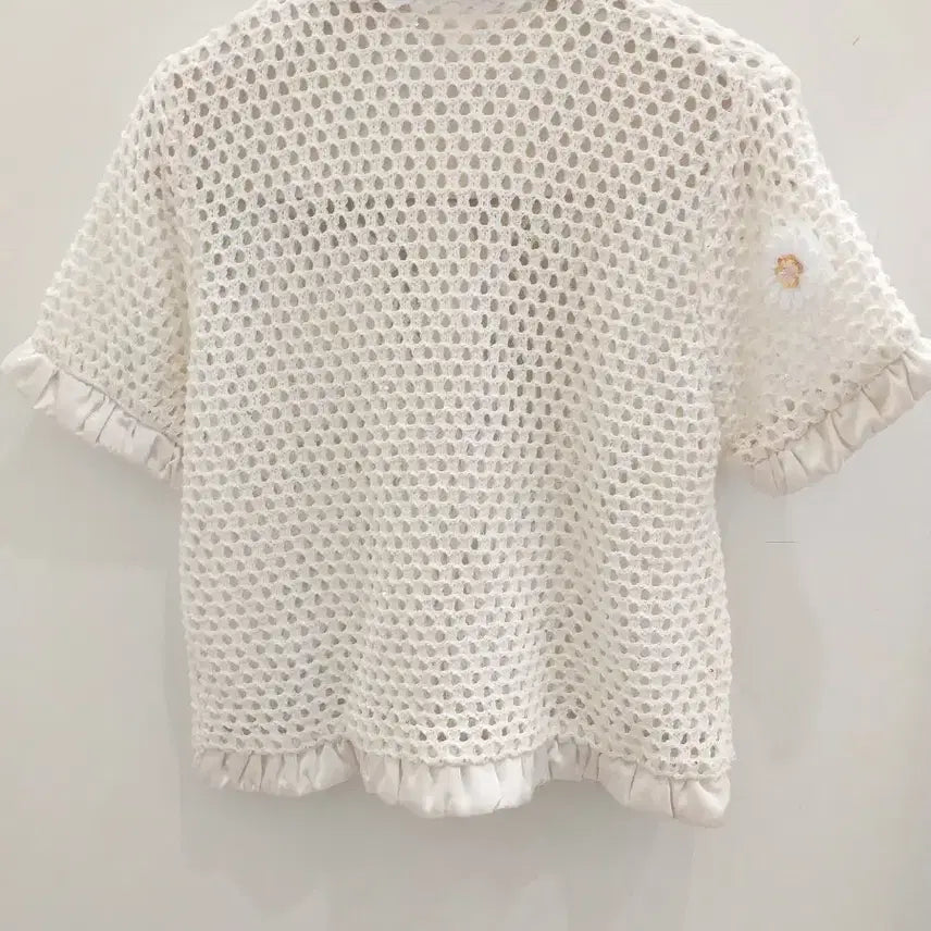 [BUNJANG] Floral Embroidered Short Sleeve Knit T-Shirt / 꽃 니트