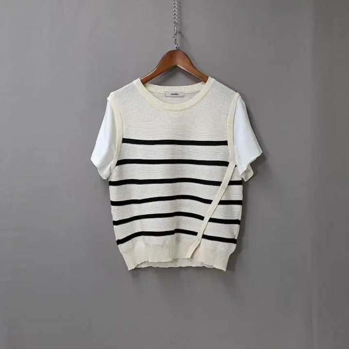 [BUNJANG] Miello Two-Tone Stripe Short Sleeve Knit / miello 투톤소재 스트라이프 반팔 니트
