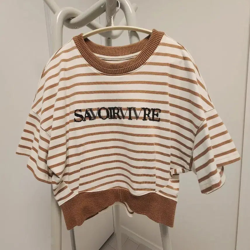 [BUNJANG] System Striped Short-Sleeve T-Shirt (Ivory/Brown) / 시스템)예쁜  반팔 티셔츠 55-66