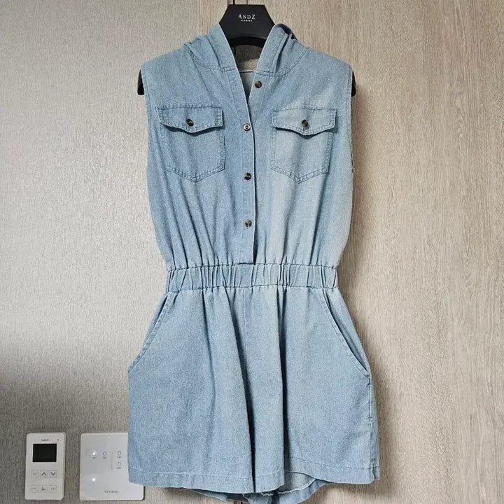 [BUNJANG] Denim Hooded Jumpsuit Summer Shorts / 데님 후드 점프수트 여름점프슈트
