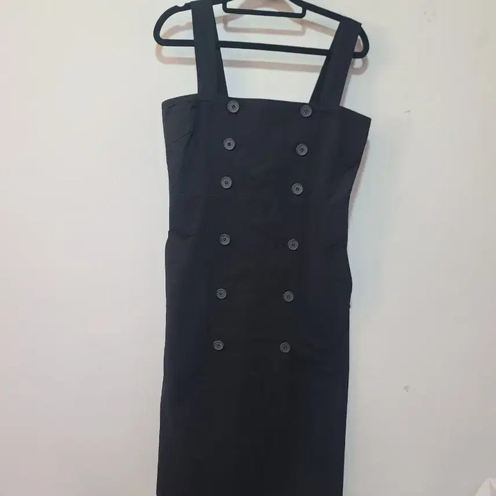 [BUNJANG] Black Double-Button Suspender Dress / 블랙 더블 버튼 멜빵 원피스
