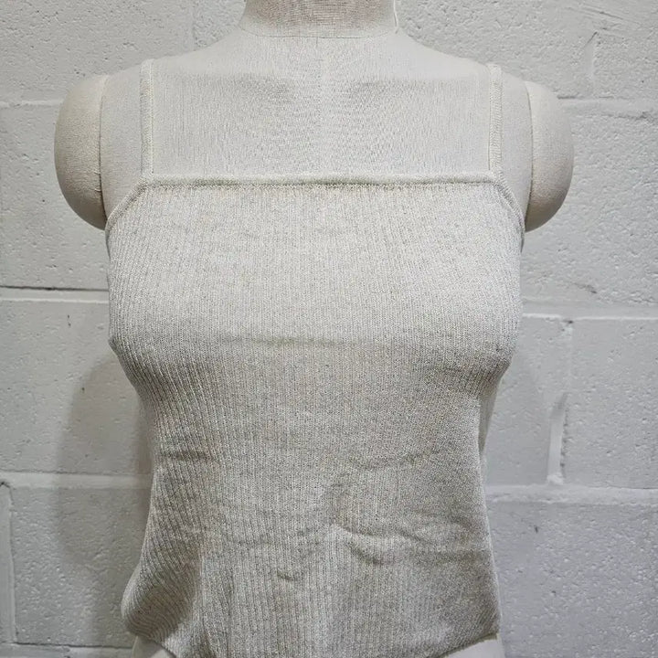 [BUNJANG] Cooling Knit Crop Tank Top - Heather Beige / 쿨소재 니트 크롭 나시- 멜란지베이지