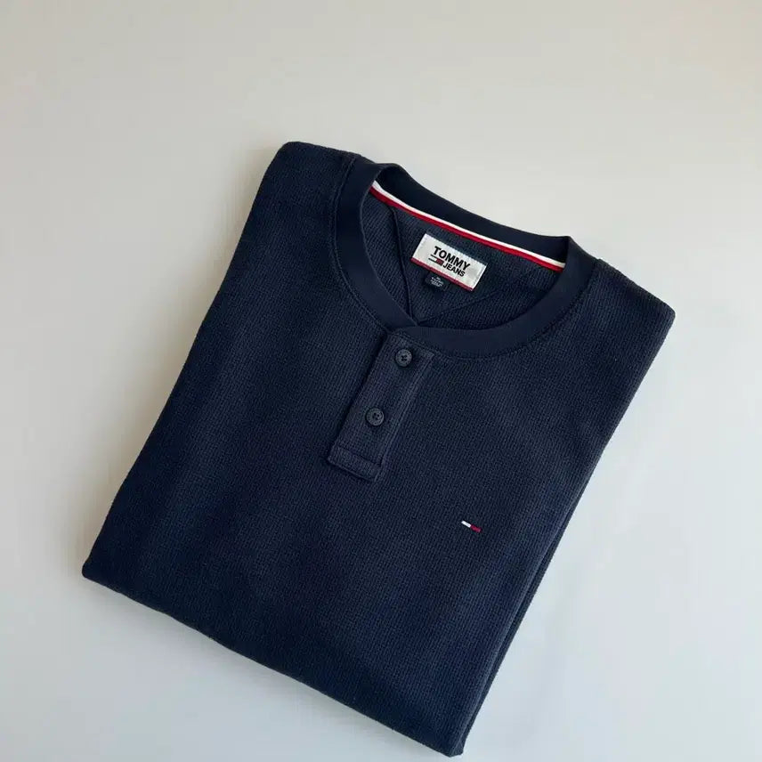[BUNJANG] Tommy Hilfiger Waffle Henley Long Sleeve XL Navy / 타미힐피거 와플 헨리넥 롱슬리브