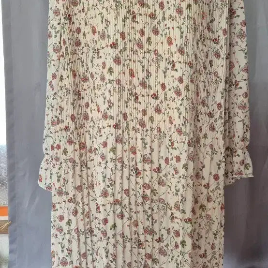 [BUNJANG] Flower Pattern Pleated Long Dress / 플라워 패턴 플리츠 롱 원피스