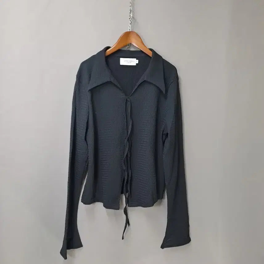 [BUNJANG] COCOENU Black Ribbon Long Sleeve Blouse / COCOENU 블랙 리본끈 긴팔 블라우스