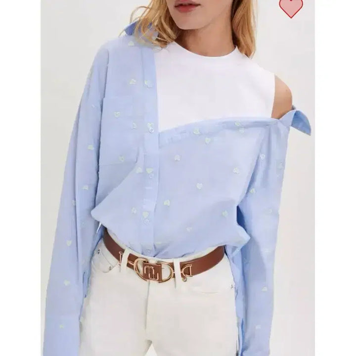 [BUNJANG] Maje 22 Heart Embroidery Layered Shirt (Size 55) / (새상품) maje 마쥬 22 하트 자수 레이어드 셔츠 55
